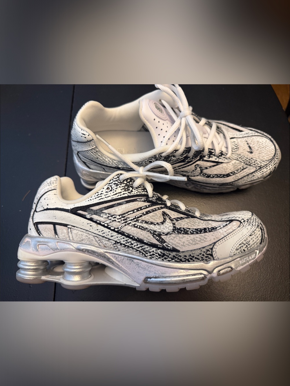Nike White & Silver Men's Athletic Shox Sneakers
